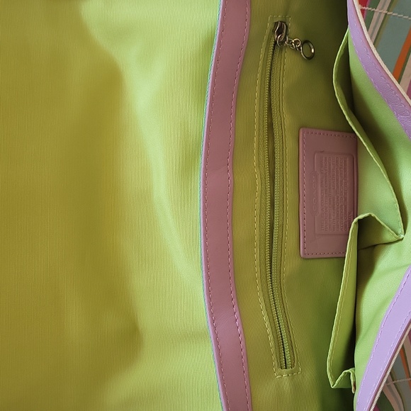 Coach striped summer hobo purse, white leather trimmed - Picture 7 of 9